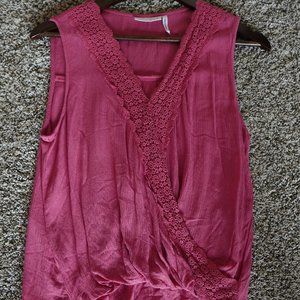 LUQ Sleeveless Faux Wrap Overlay Coral Tank Size M